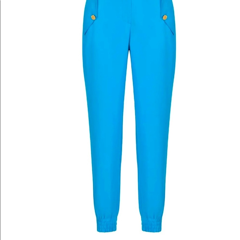 NWT Turquoise Silk Joggers with Gold Details